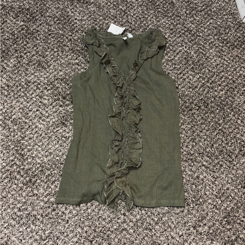 Cato Olive Ruffle Blouse